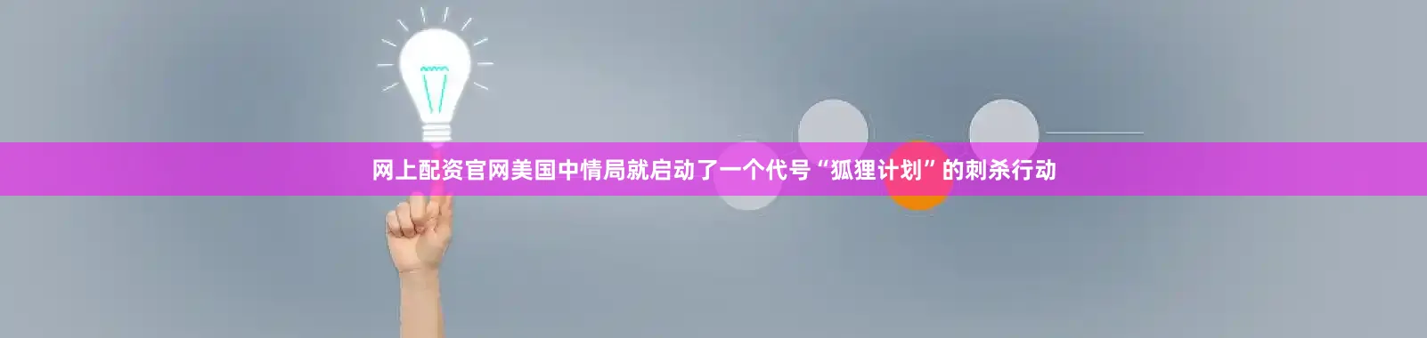网上配资官网美国中情局就启动了一个代号“狐狸计划”的刺杀行动